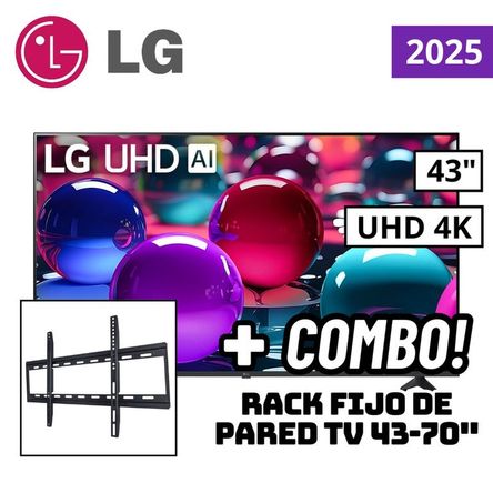 TELEVISOR LG 43 SMART TV THINQ AI WEBOS HUB 4K UHD LED 2025 - 43UA7300PSB + RACK FIJO Negro