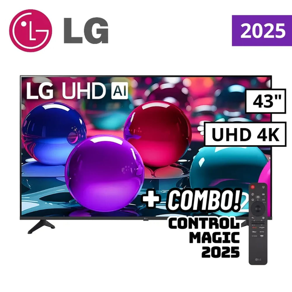 TELEVISOR LG 43 SMART TV THINQ AI WEBOS HUB 4K UHD LED 2025 - 43UA7300PSB + CONTROL MAGIC 2025