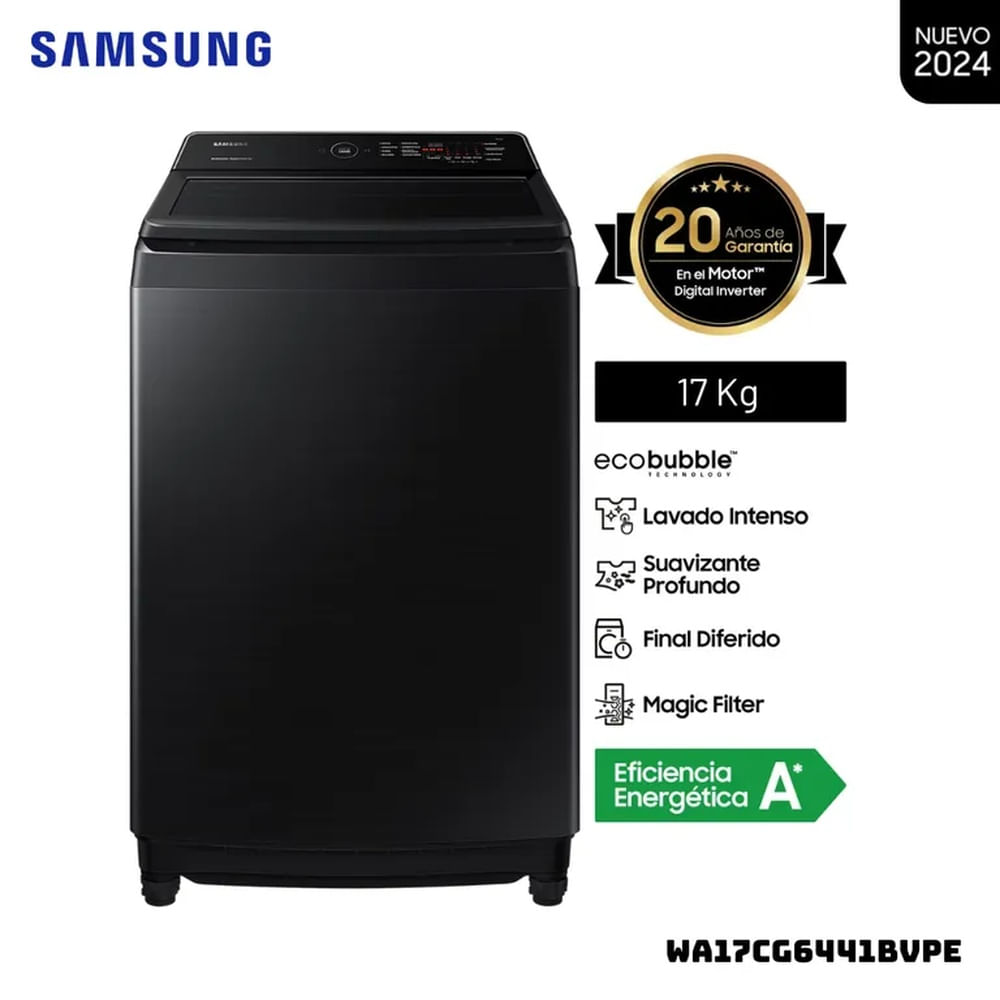 LAVADORA SAMSUNG ECOBUBBLE 17 KG CARGA SUPERIOR NEGRO - WA17CG6441BVPE