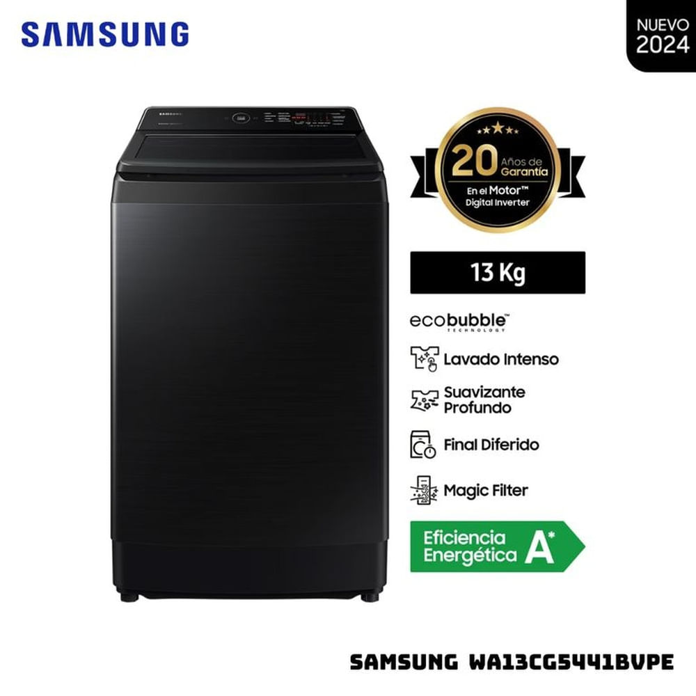 LAVADORA SAMSUNG ECOBUBBLE 13KG CARGA SUPERIOR NEGRO - WA13CG5441BVPE Negro LAVADORA SAMSUNG ECOBUBBLE 13KG CARGA SUPERIOR NEGRO - WA13CG5441BVPE Negro