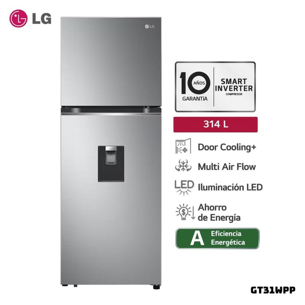 REFRIGERADORA LG 314 L TOP FREEZER PLATEADO - GT31WPP