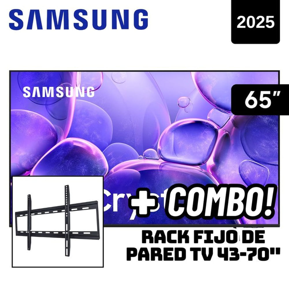 TELEVISOR SAMSUNG 65 SMART TV TIZEN OS 4K CRYSTAL UHD LED 2025 - UN65U8000FGXPE + RACK FIJO