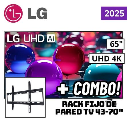 TELEVISOR LG 65 SMART TV THINQ AI WEBOS HUB 4K UHD LED 2025 - 65UA7300PSB + RACK FIJO Negro