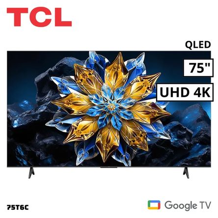 TELEVISOR TCL 75 QLED SMART TV GOOGLE TV 4K UHD - 75T6C Negro