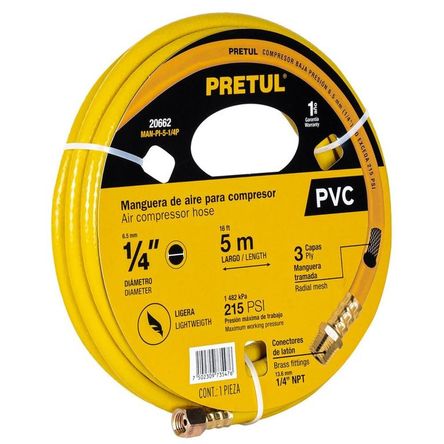 Manguera de aire para compresor 5m x 1-4 Truper pretul Amarillo Manguera de aire para compresor 5m x 1-4 Truper pretul Amarillo