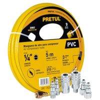 Kit Manguera de aire para compresor, 5m Pretul, 6 conectores rápidos.