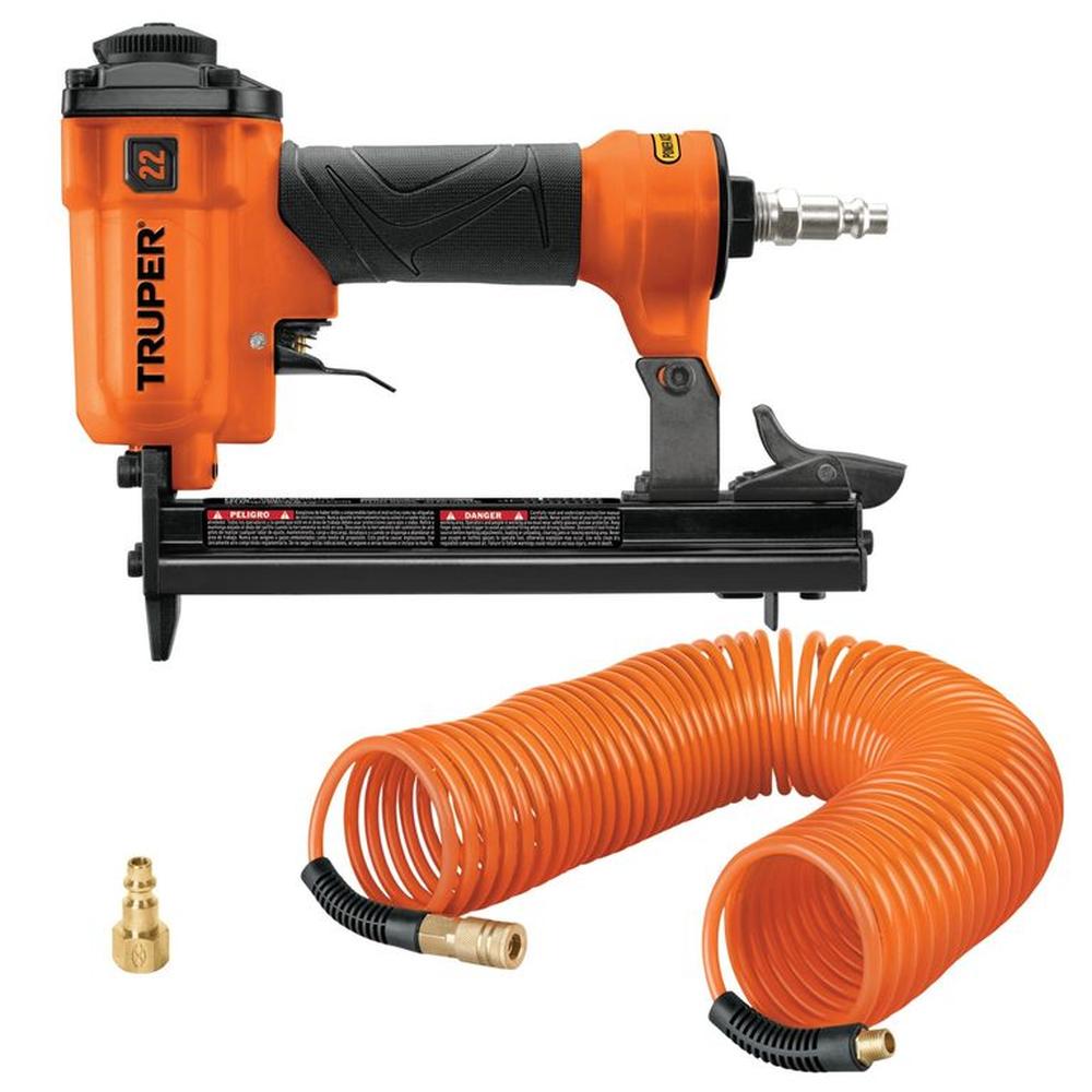 Kit engrapadora neumática calibre 22 Profesional manguera de aire 15m Naranja Kit engrapadora neumática calibre 22 Profesional manguera de aire 15m Naranja