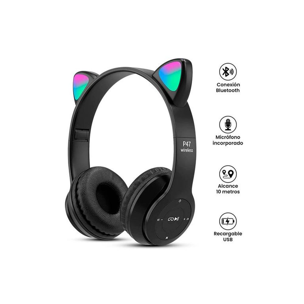 Audifonos Inalámbricos RGB Gato - Negro