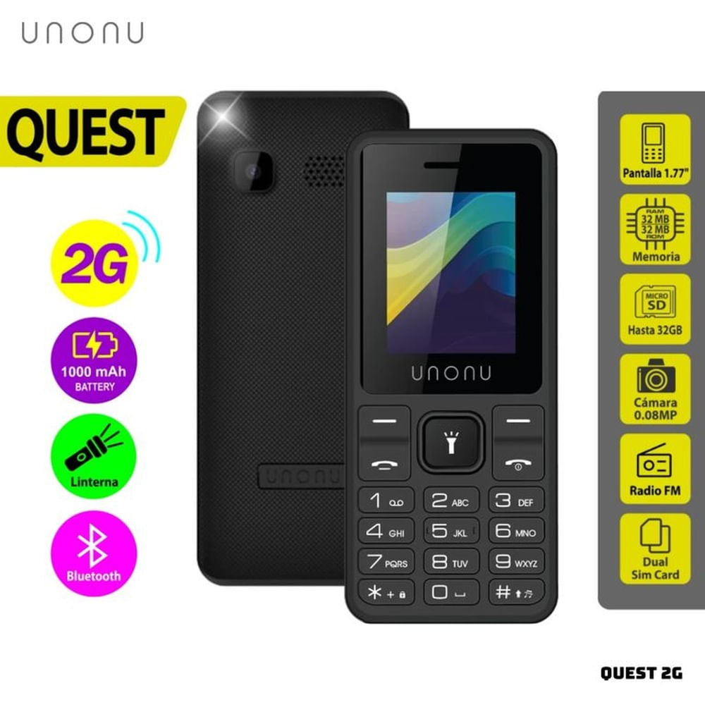 CELULAR BASICO UNONU QUEST 2G DUAL SIM - NEGRO