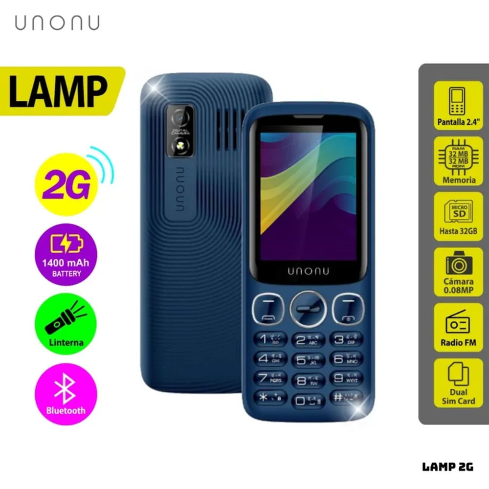 CELULAR BASICO UNONU LAMP 2G DUAL SIM - AZUL