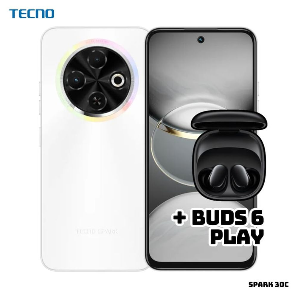 CELULAR TECNO SPARK 30C 4GB RAM 256 ROM - ORBIT WHITE + BUDS 6 PLAY