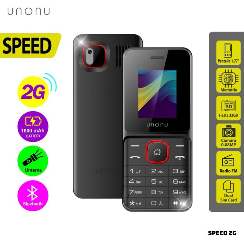 CELULAR BASICO UNONU SPEED 2G DUAL SIM - NEGRO