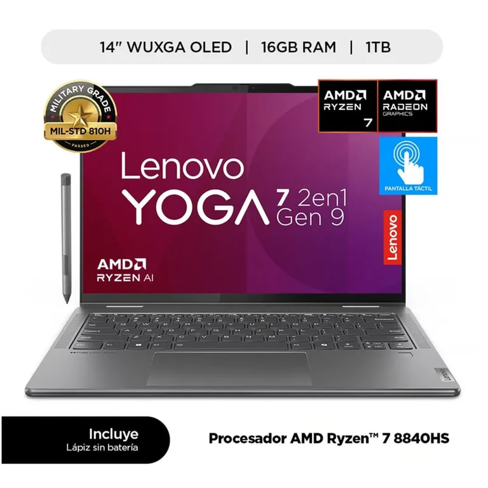 Lenovo Yoga 7 2 en 1 14AHP9 14"" touch OLED AMD Ryzen 7 8840HS 16GB 1TB SSD Windows 11 Español Lapiz