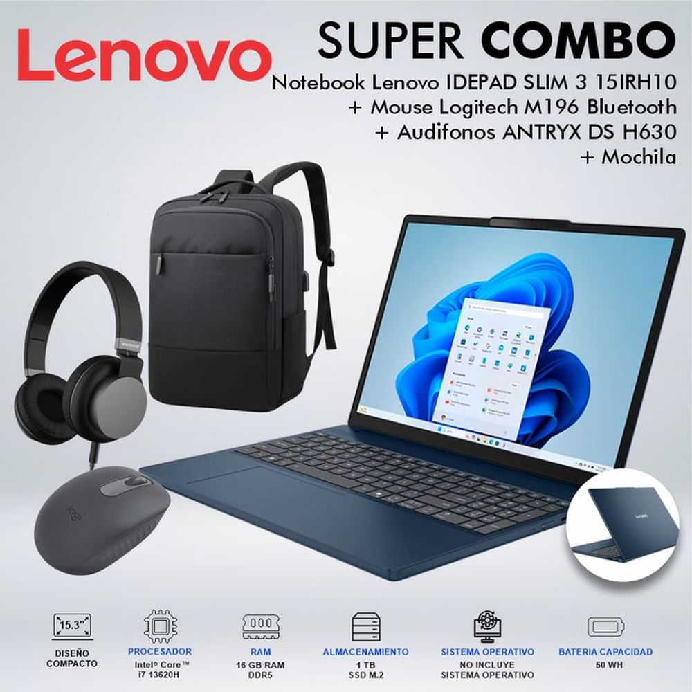 LAPTOP LENOVO IDEPAD SLIM 3 15IRH10 INTEL CORE I7-13620H MEMORIA 16GB DISCO 1TB