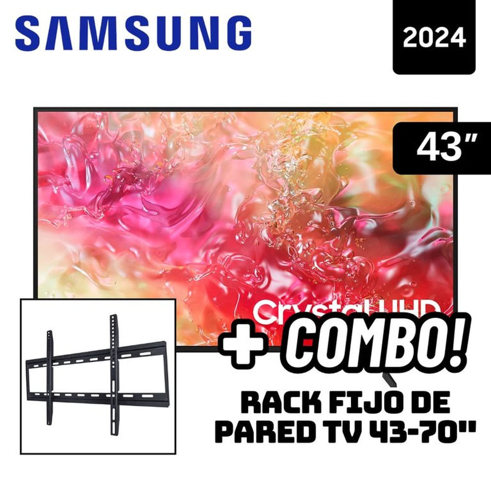 TELEVISOR SAMSUNG 43 SMART TV TIZEN OS 4K CRYSTAL UHD LED - UN43DU7000GXPE + RACK FIJO