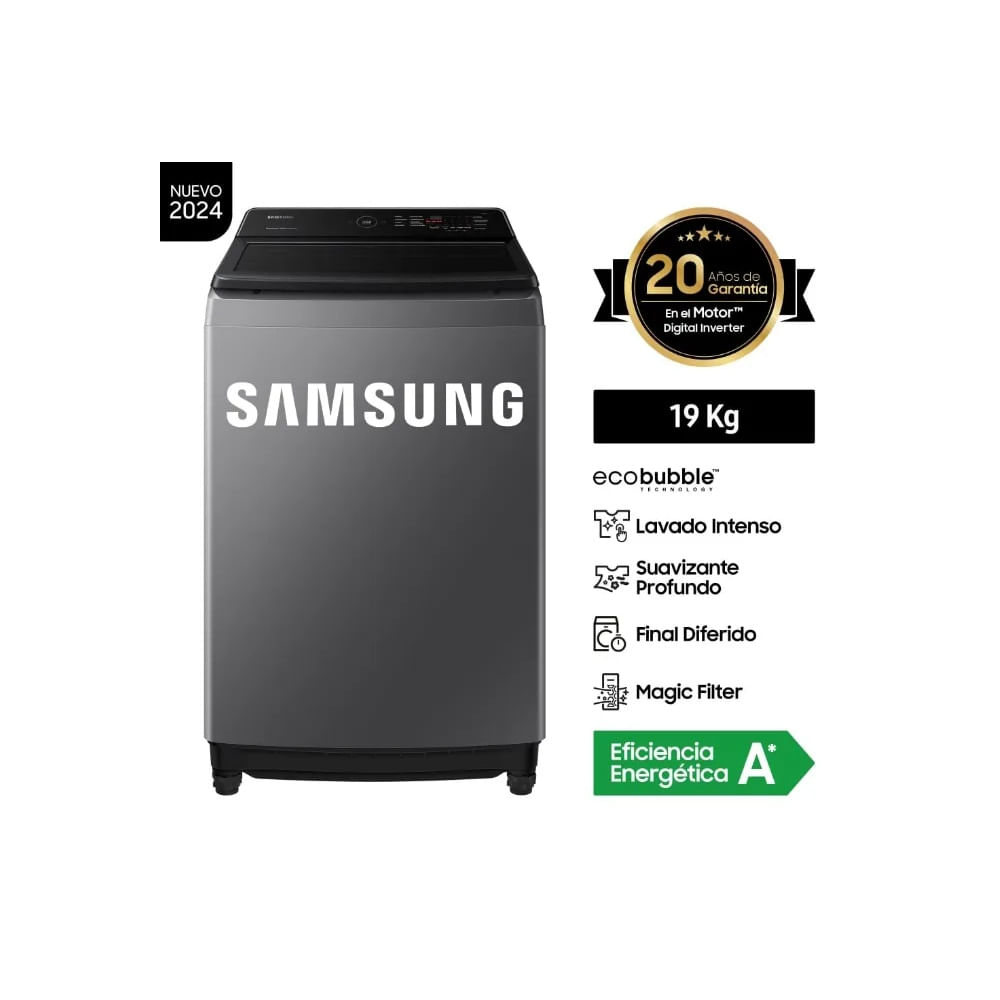 LAVADORA SAMSUNG ECOBUBBLE 19 KG CARGA SUPERIOR GRIS - WA19CG6441BDPE
