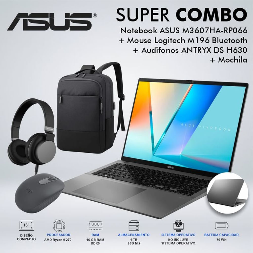 LAPTOP ASUS M3607HA-RP066 AMD RYZEN 9 270 MEMORIA 16GB DISCO 1TB