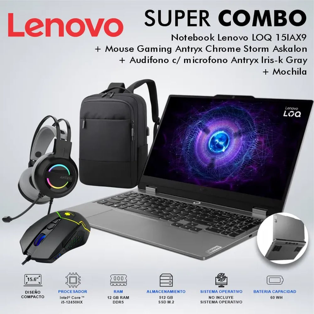 LAPTOP LENOVO LOQ 15IAX9 CORE i5-12450HX MEMORIA 12GB DISCO 512GB SSD M2
