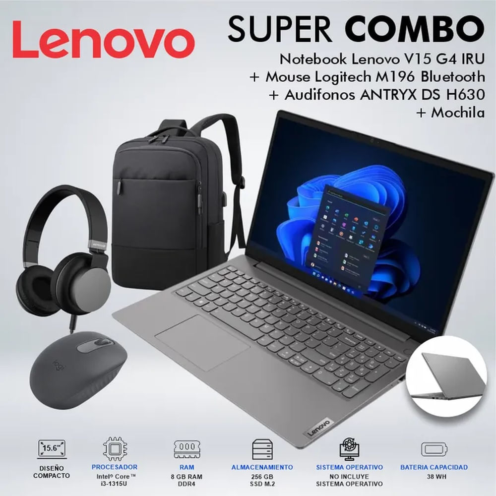 LAPTOP LENOVO V15 G4 IRU CORE i3-1315U MEMORIA 8GB DISCO 256GB SSD M2