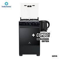 COCINA DE PIE INDURAMA A GAS 4 HORNILLAS - GOYA + HERVIDOR OSTER NEGRO