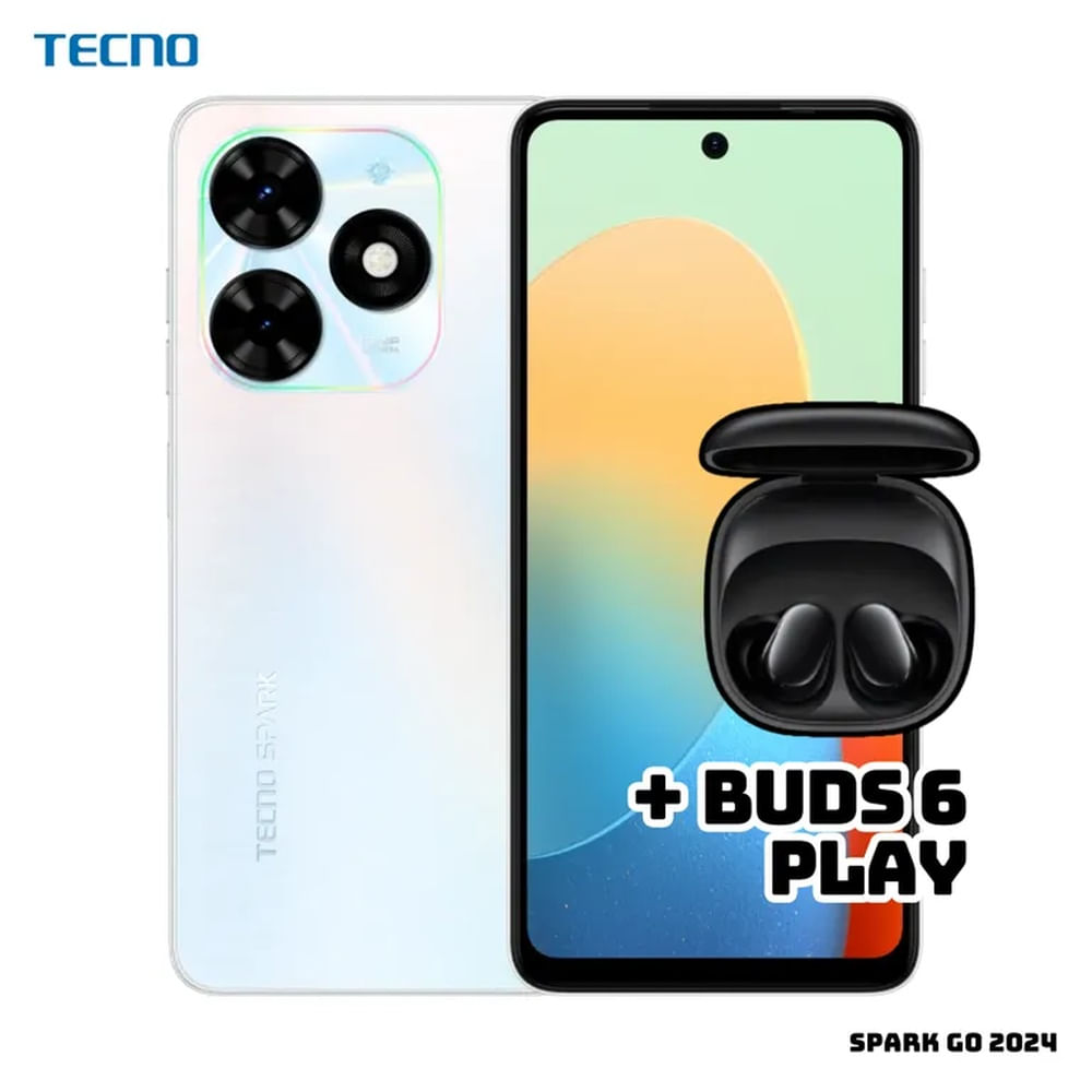 CELULAR TECNO SPARK GO 2024 3GB RAM 64GB ROM - MISTERY WHITE + BUDS 6 PLAY