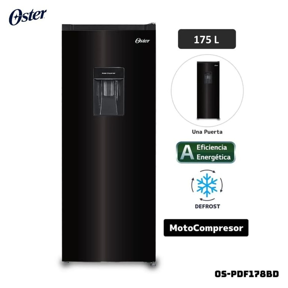 REFRIGERADORA OSTER 175 L CON DISP DE AGUA NEGRO - OS-PDF178BD