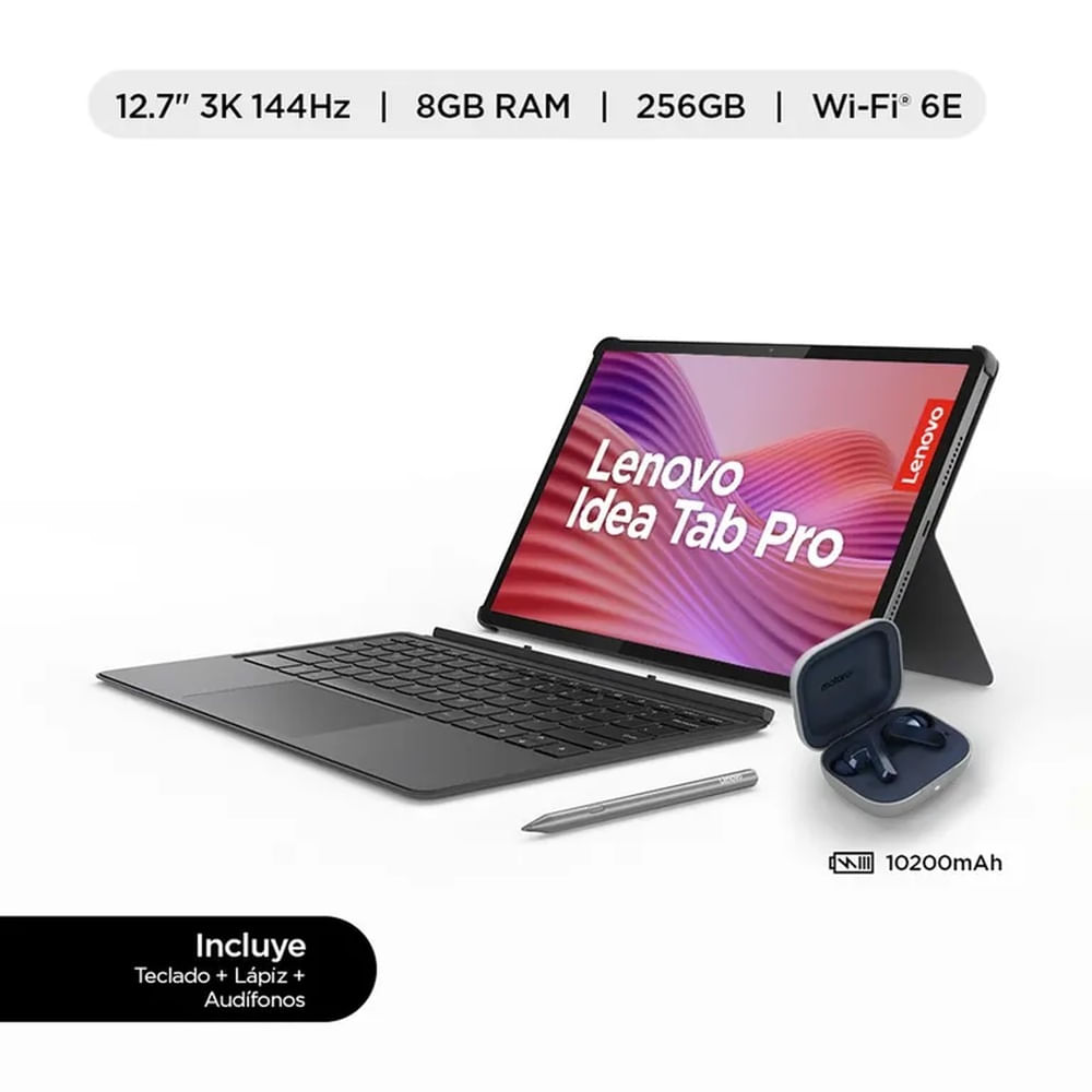 Tablet Lenovo Idea Tab Pro TB373FU 127 3K 144Hz 8GB 256GB Lápiz Pen Plus Teclado y Moto buds