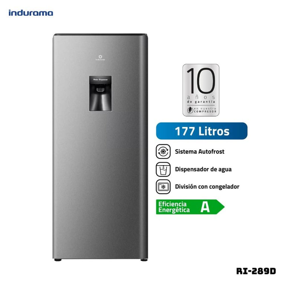 REFRIGERADORA INDURAMA 177 L CON DISP DE AGUA PLATEADO - RI-289D