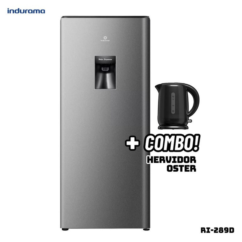 REFRIGERADORA INDURAMA 177 L CON DISP DE AGUA PLATEADO - RI-289D + HERVIDOR OSTER NEGRO