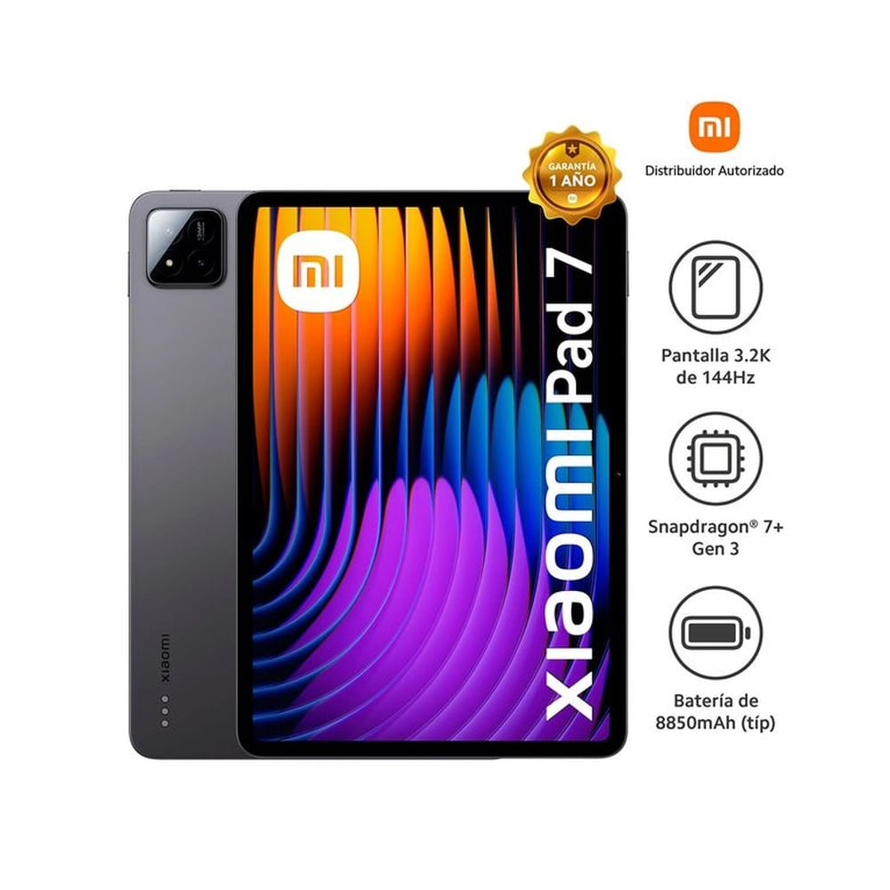 Tablet Xiaomi Pad 7 11” 3.2K 144Hz Snapdragon 7+ 8GB 256GB Android 15, Gris