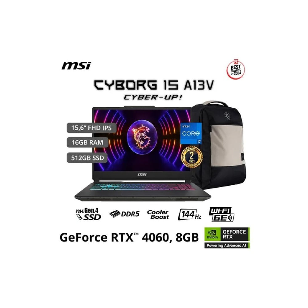 MSI Cyborg 15 A13VFK 15.6'', Intel i7-13620H, 16GB DDR5, 512GB SSD, RTX 4060 8GB, Windows 11 Español