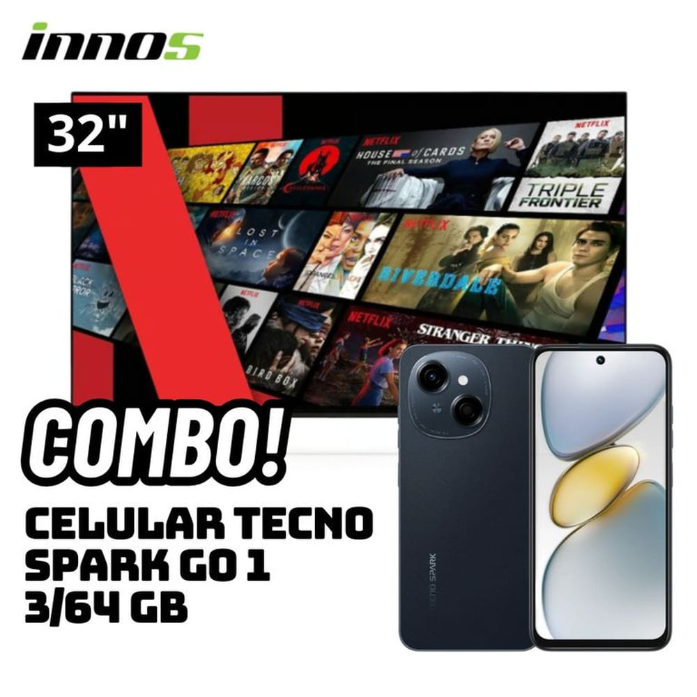 TELEVISOR INNOS 32 SMART TV ANDROID TV HD LED - S3201KU + CELULAR TECNO SPARK GO 1 3/64 GB NEGRO