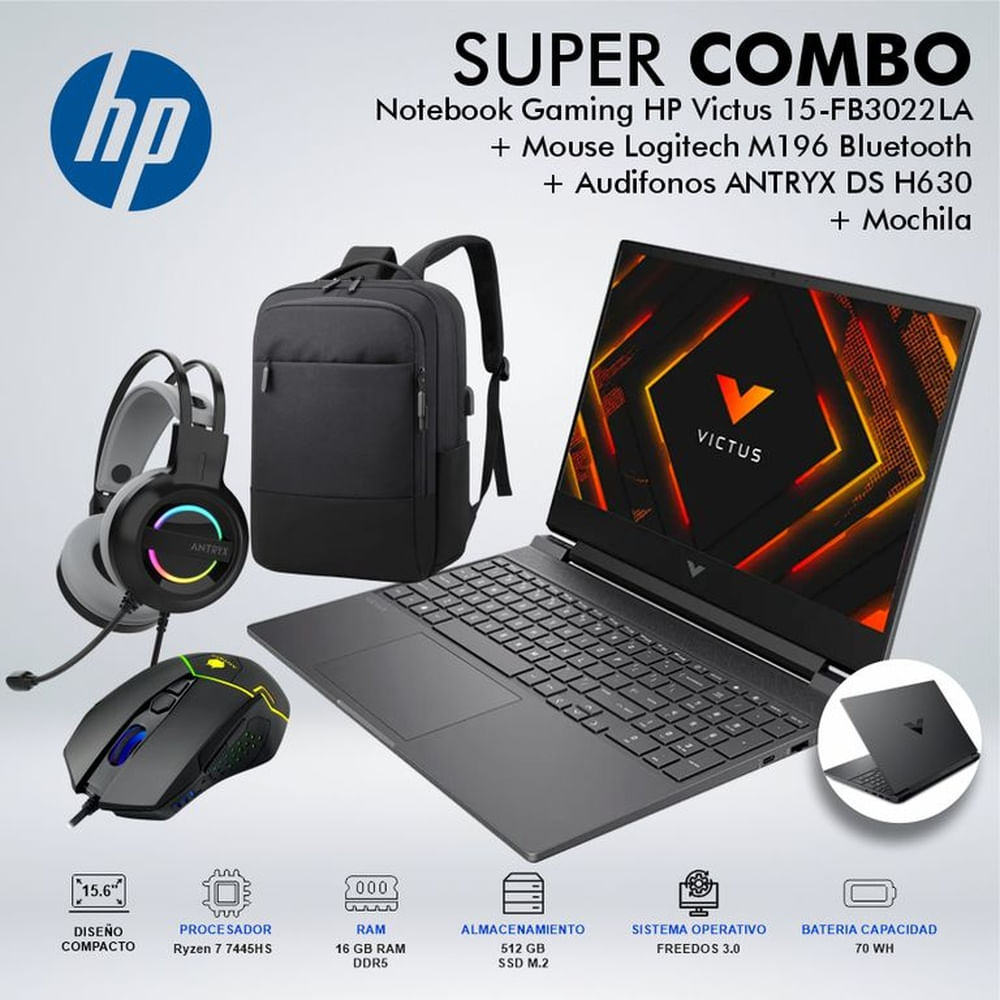 LAPTOP GAMING HP VICTUS 15-FB3022LA RYZEN 7 7445HS MEMORIA 16GB DISCO 512GB