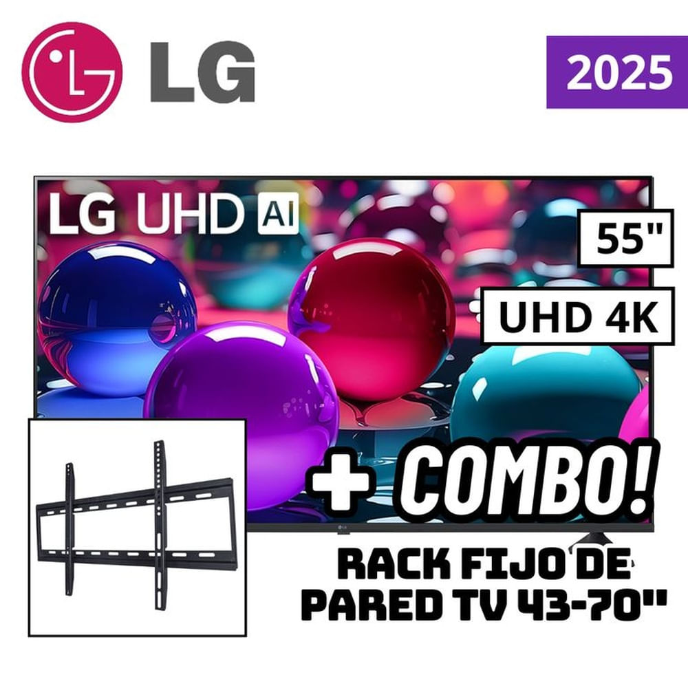 TELEVISOR LG 55 SMART TV THINQ AI WEBOS HUB 4K UHD LED 2025 - 55UA7300PSB + RACK FIJO