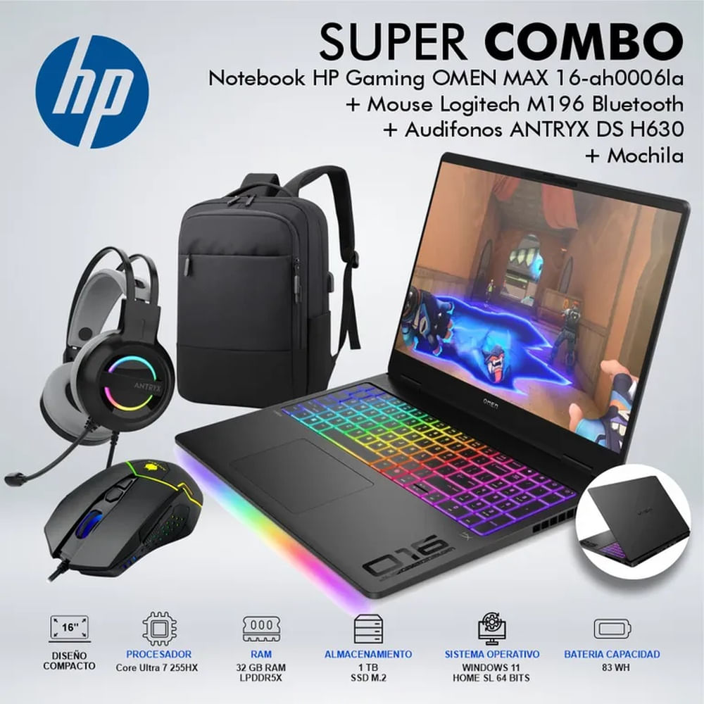 LAPTOP HP GAMING OMEN MAX 16-AH0006LA  CORE ULTRA 7 255HX MEMORIA 32GB DISCO 1TB