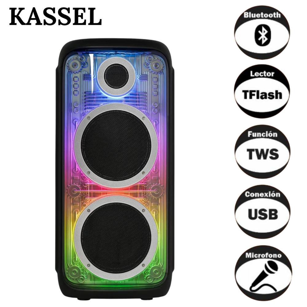 Parlante Torre Portátil K2825  USB BT  TWS LUCES RGB Karaoke