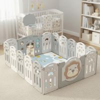 CORRALITO INFANTIL PLEGABLE LEONCITO COLOR GRIS Y ALFOMBRA 150 x 180 CM