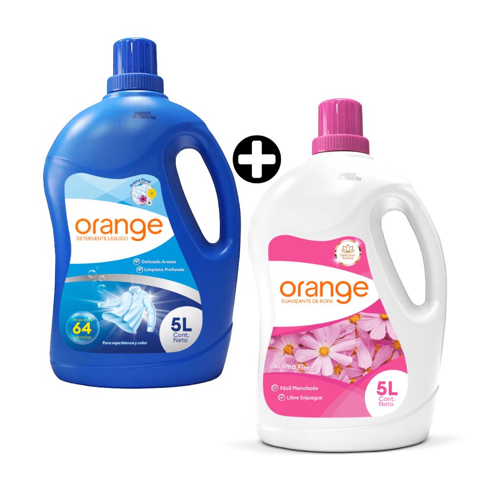 COMBO Orange: Detergente líquido Orange Floral 5 litros + Suavizante Floral 5 litros