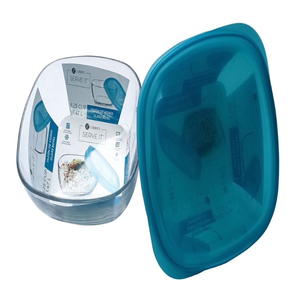 Tazón de vidrio 6.2 cup con tapa de plástico serve it