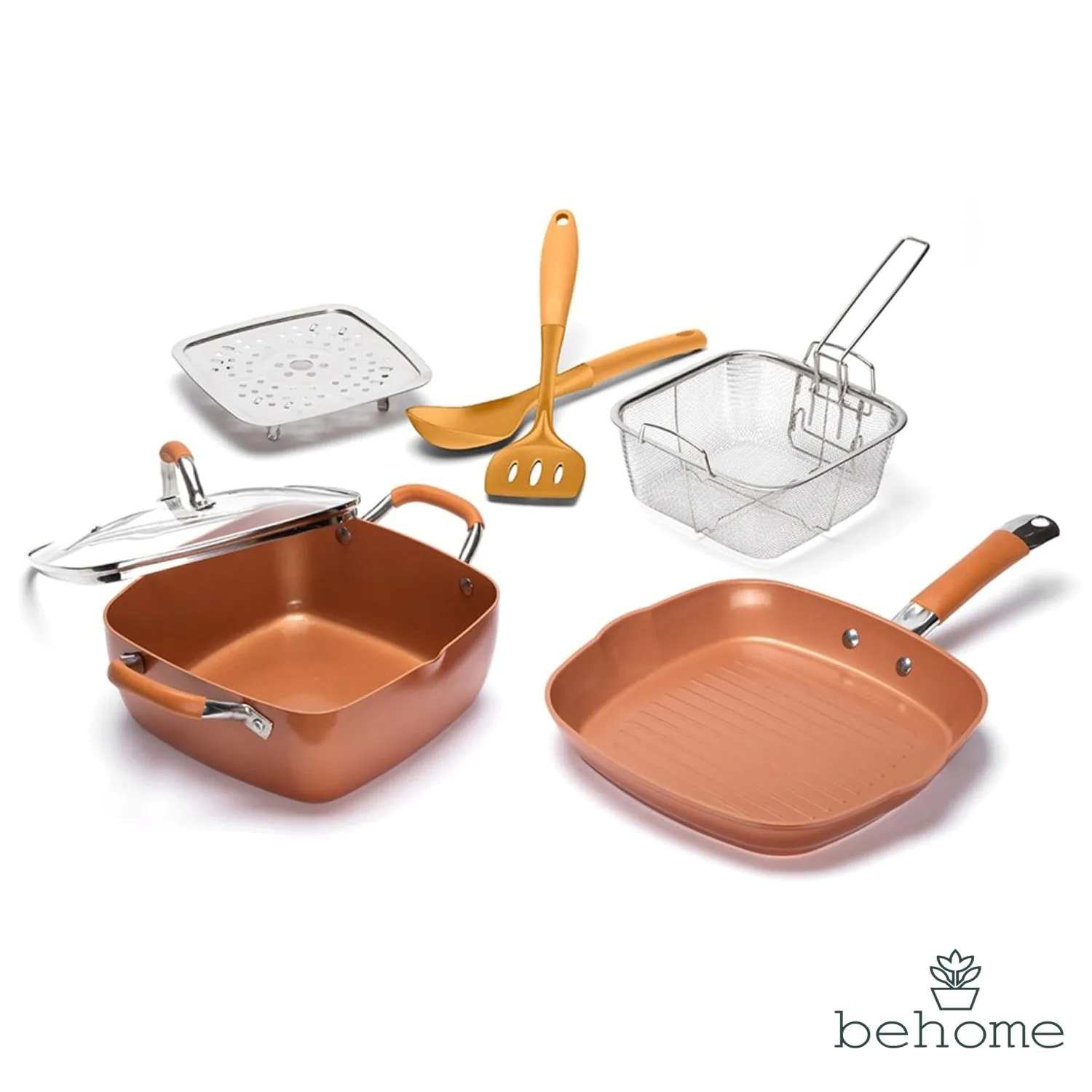 Set De Olla Y Sartén Behome Copper Cobre 7 Piezas