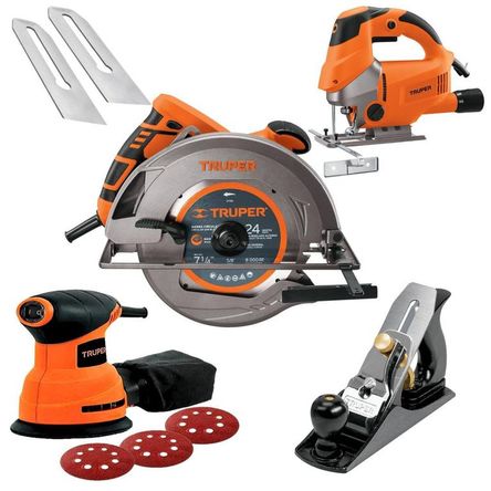 COMBO Sierra circular caladora lijadora cepillo carpintero TRUPER Naranja COMBO Sierra circular caladora lijadora cepillo carpintero TRUPER Naranja