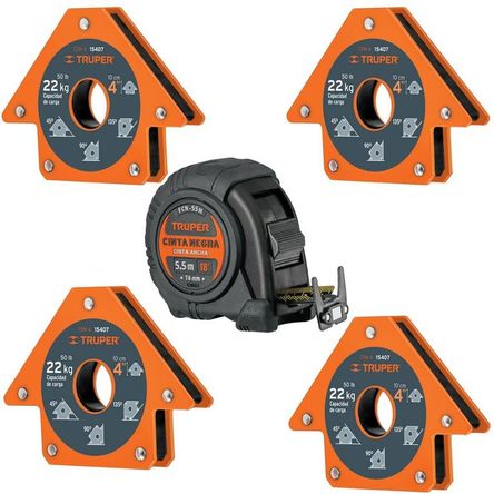 Kit wincha magnética, Escuadra magnética para soldar, 22 Kg, 4 piezas Naranja