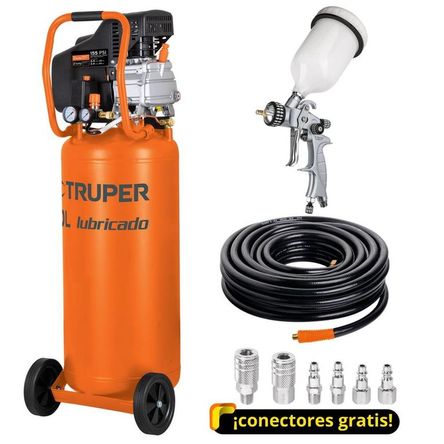 kit Compresora de aire 80L Pistola para pintar manguera Truper expert Naranja kit Compresora de aire 80L Pistola para pintar manguera Truper expert Naranja