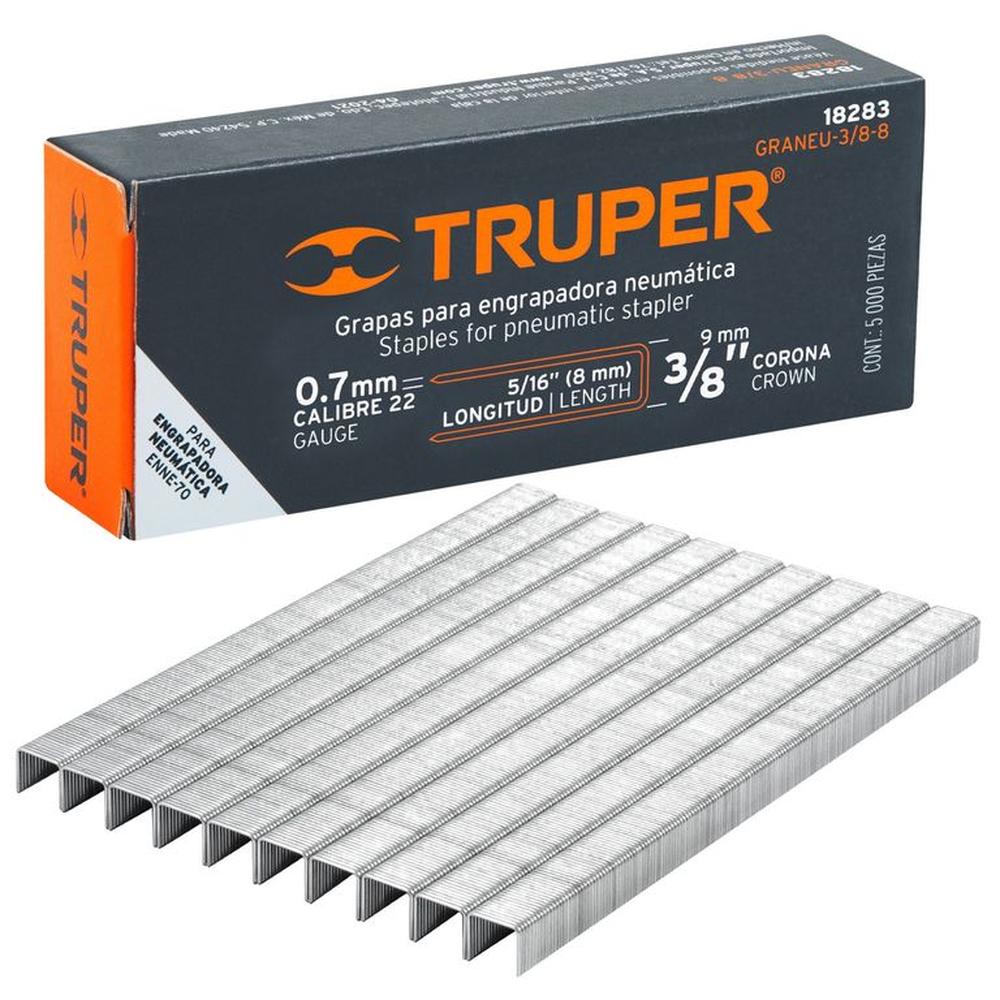 GRAPAS corona 3/8" calibre 22, 8mm, 5000 UNIDADES TRUPER