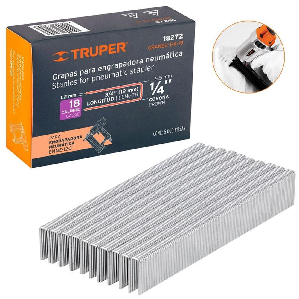 GRAPAS PARA ENGRAPADOR NEUMATICO calibre 18, 19mm, 5000 UNIDADES