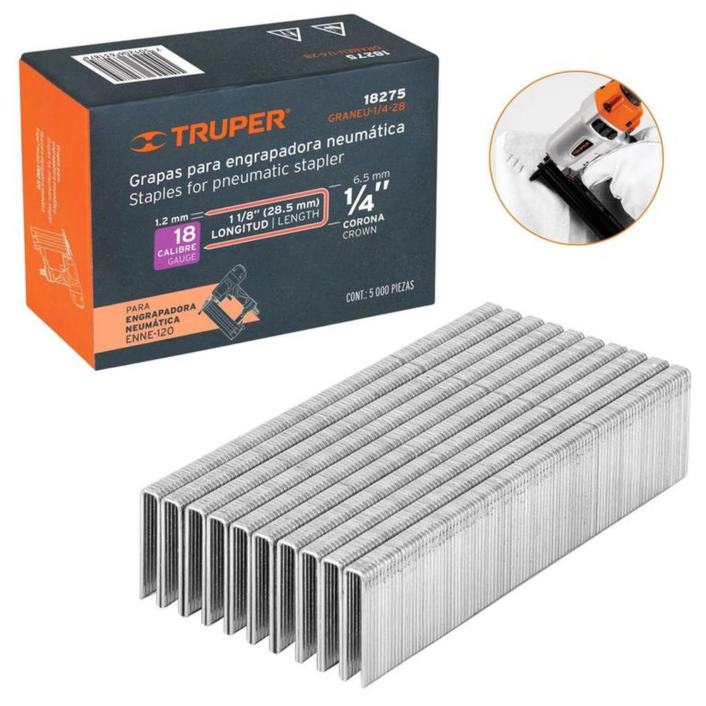 GRAPAS PARA ENGRAPADOR NEUMATICO calibre 18, 28mm, 5000 UNIDADES