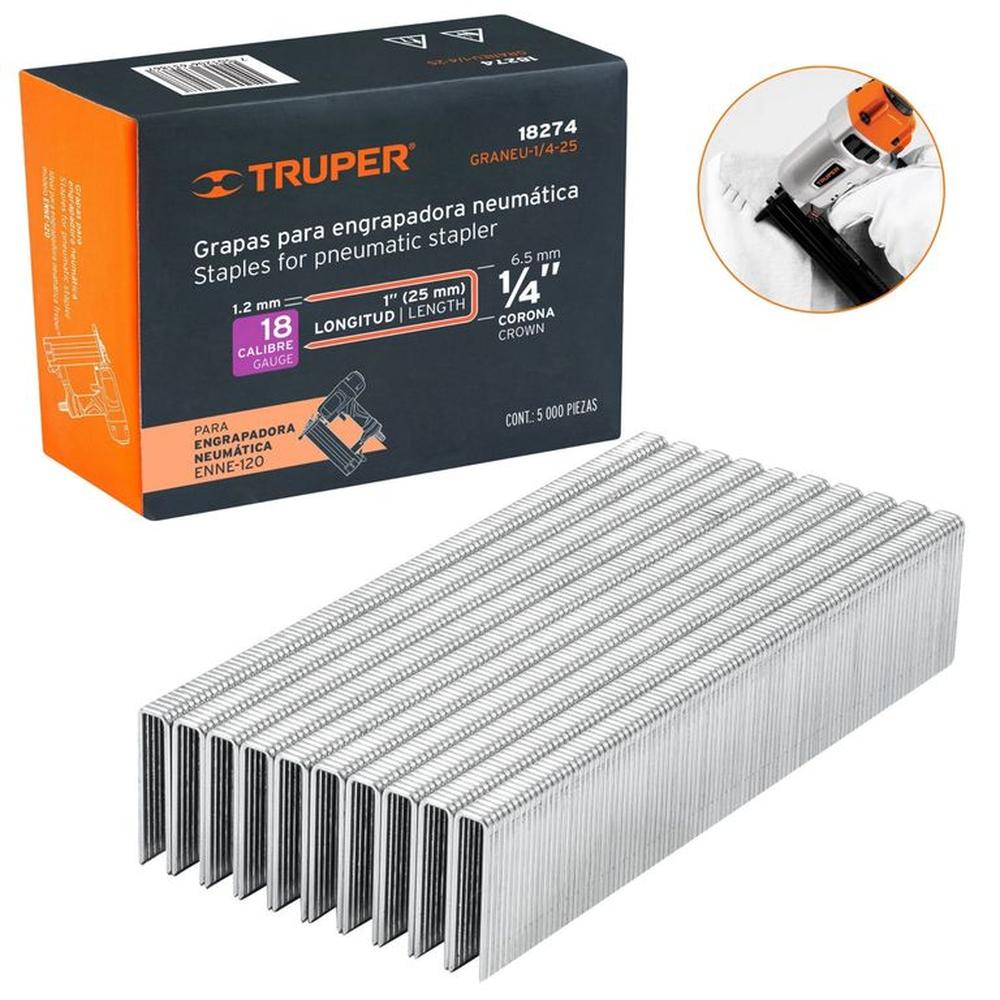 GRAPAS PARA ENGRAPADOR NEUMATICO calibre 18, 25mm, 5000 UNIDADES
