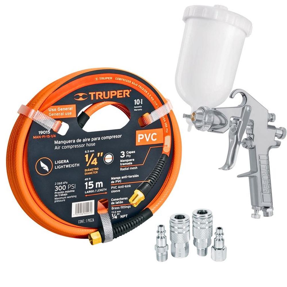 kit Pistola de aire para pintar profesional manguera 15m conectores Blanco kit Pistola de aire para pintar profesional manguera 15m conectores Blanco