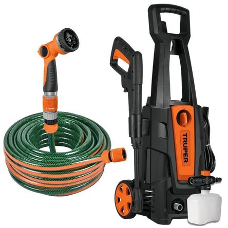 Hidrolavadora 1800PSI alta presion manguera 25m Truper ERGO PRO NEGRO naranja