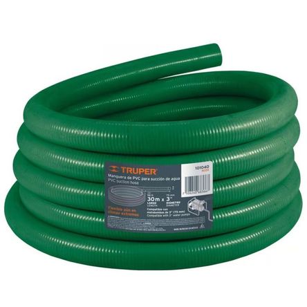 Manguera para motobomba, 3 pulgada, manguera de succion 30 metros. Verde